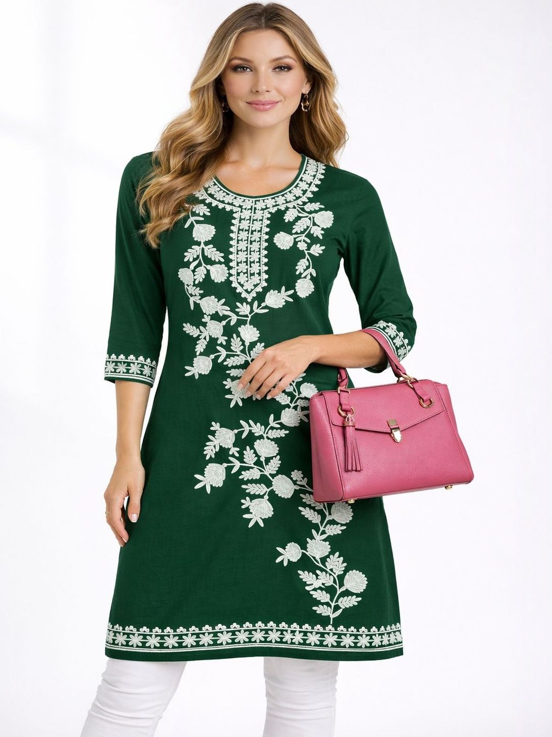 Naida Floral Embroidered Thread Work Thread Work Kurti