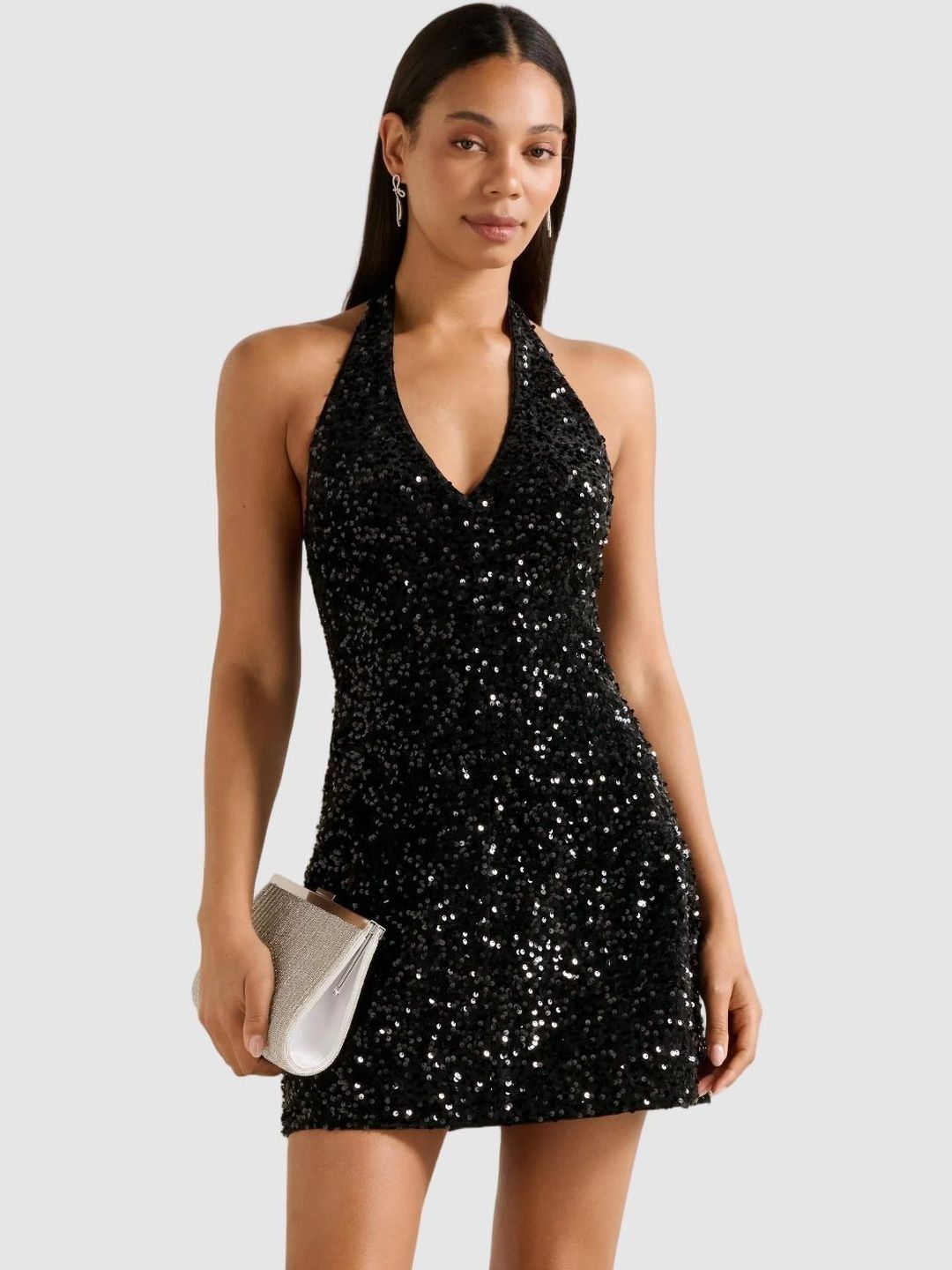 Embellished Halter Neck A-Line Mini Dress