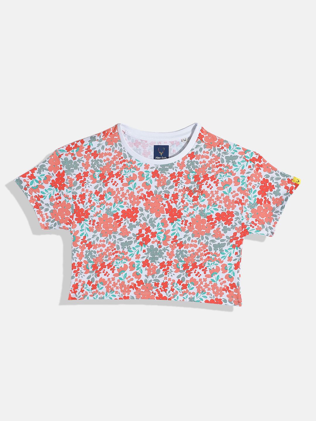 Allen Solly Junior Girls Floral Printed Pure Cotton Crop T-shirt