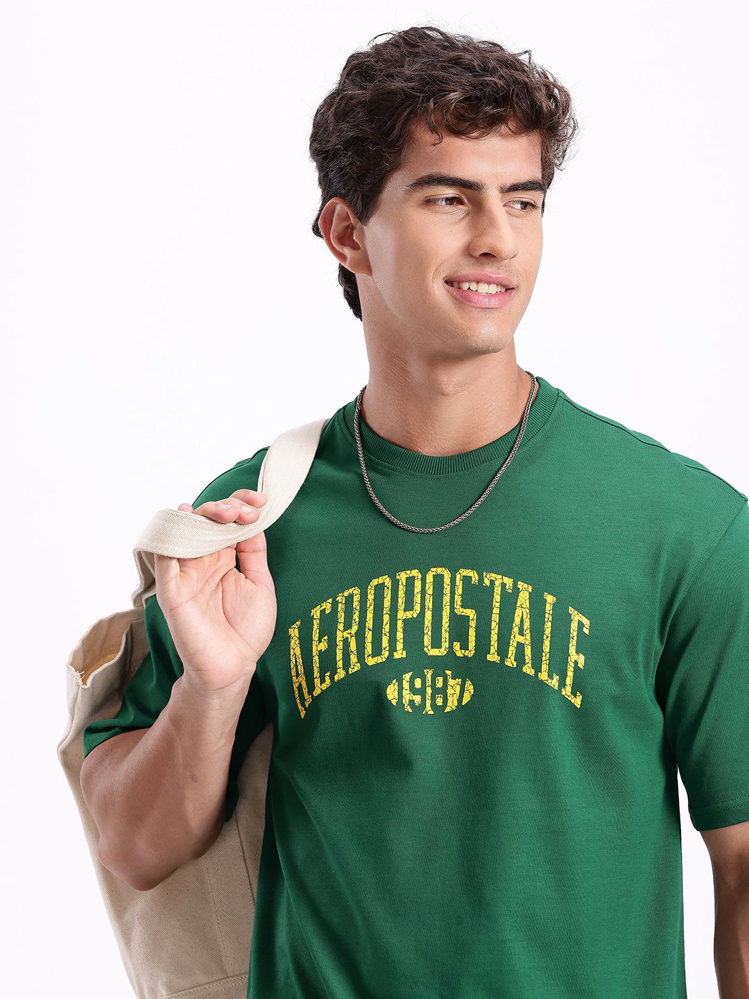 Aeropostale Brand Logo Printed Drop-Shoulder Sleeves Pure Cotton Relaxed Fit T-shirt