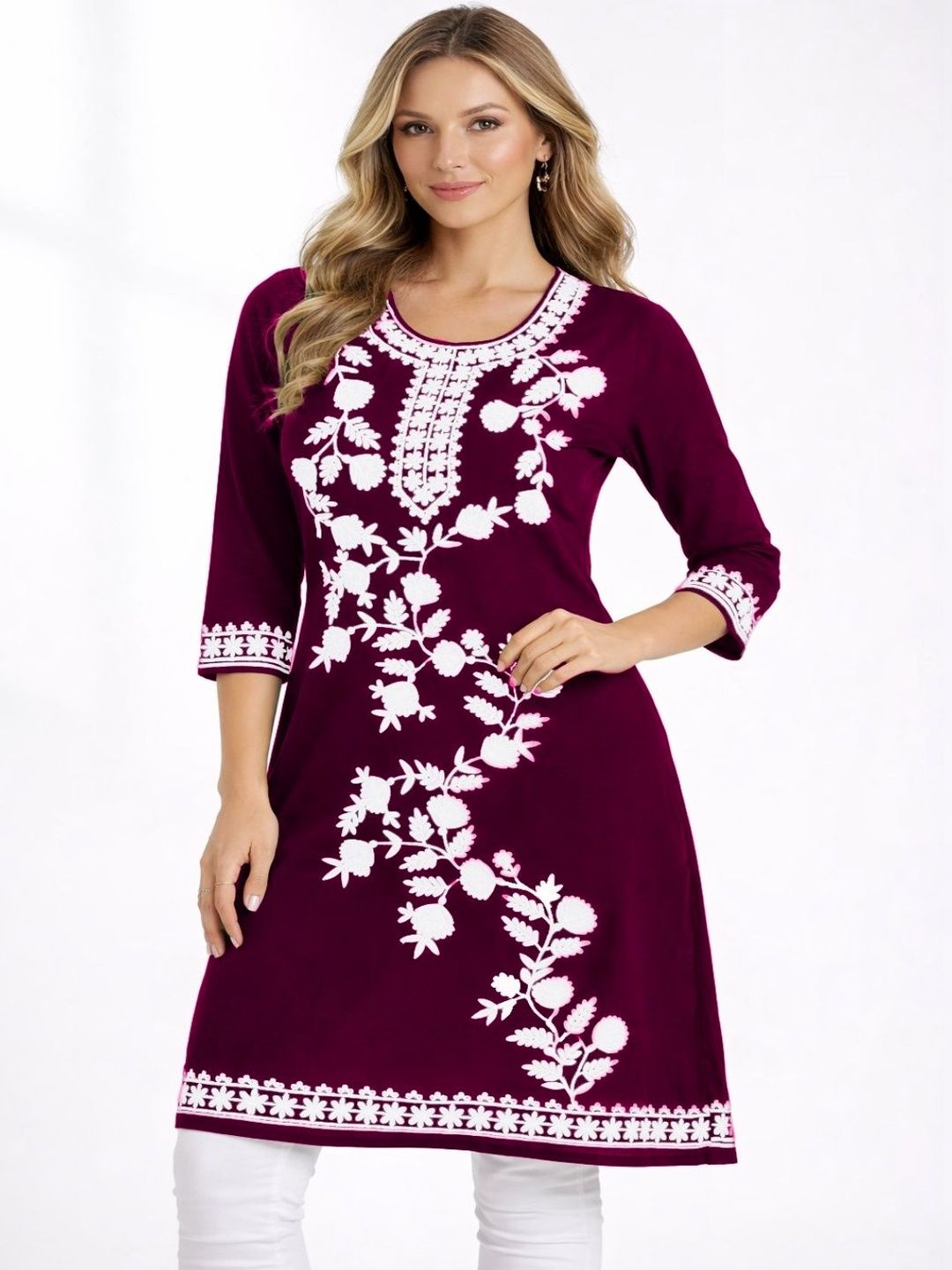 Naida Ethnic Motifs Embroidered Thread Work Thread Work Kurti