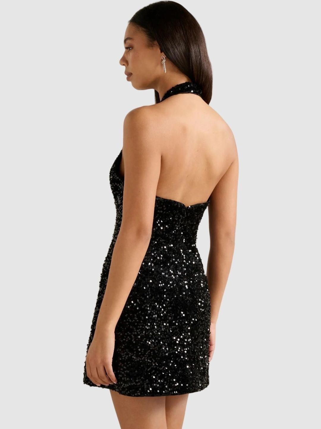 Embellished Halter Neck A-Line Mini Dress