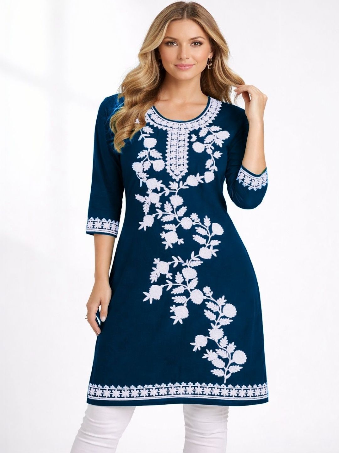 Naida Floral Embroidered Thread Work Thread Work Kurti