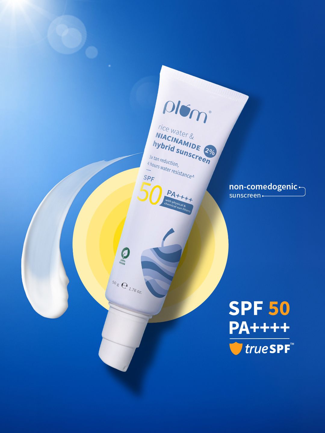 Plum Plum 2% Niacinamide Sunscreen SPF 50 PA+++ UVA/B To Reduces Tan - 50g