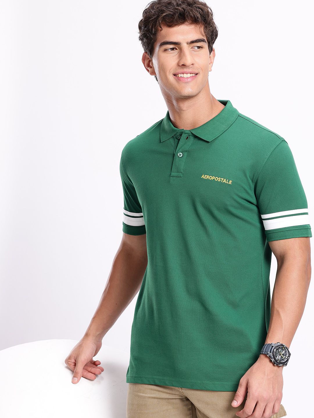 Aeropostale Brand Logo Embroidered Polo Collar Pure Cotton T-shirt