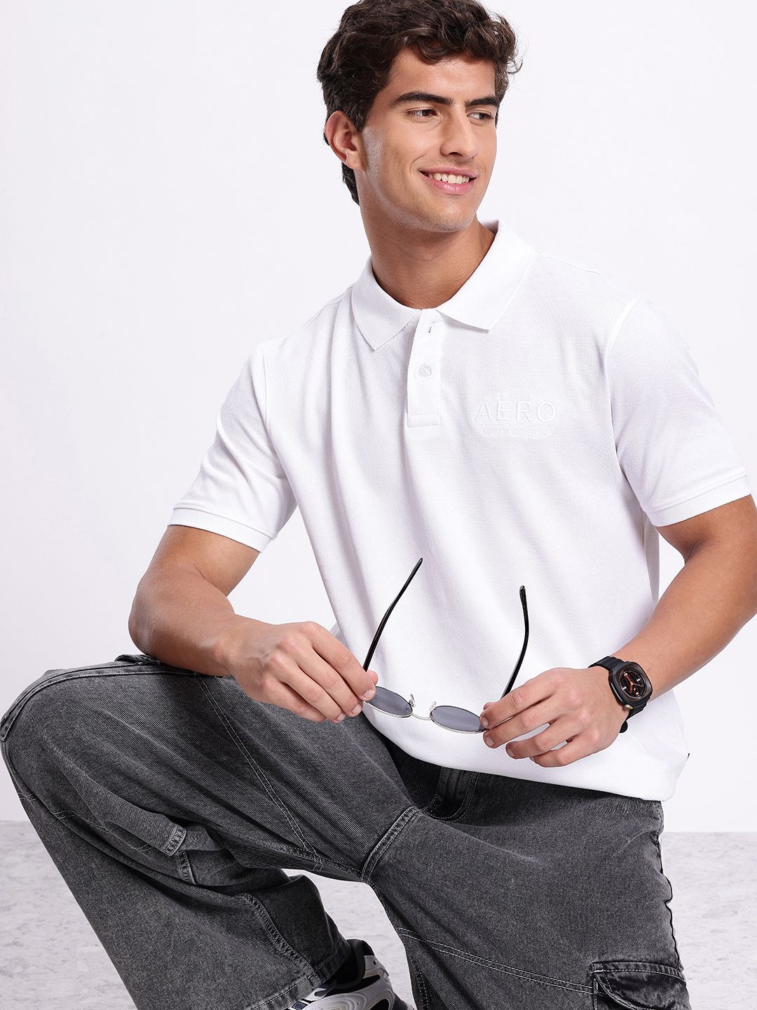 Aeropostale Brand Logo Embroidered Polo Collar Pure Cotton T-shirt