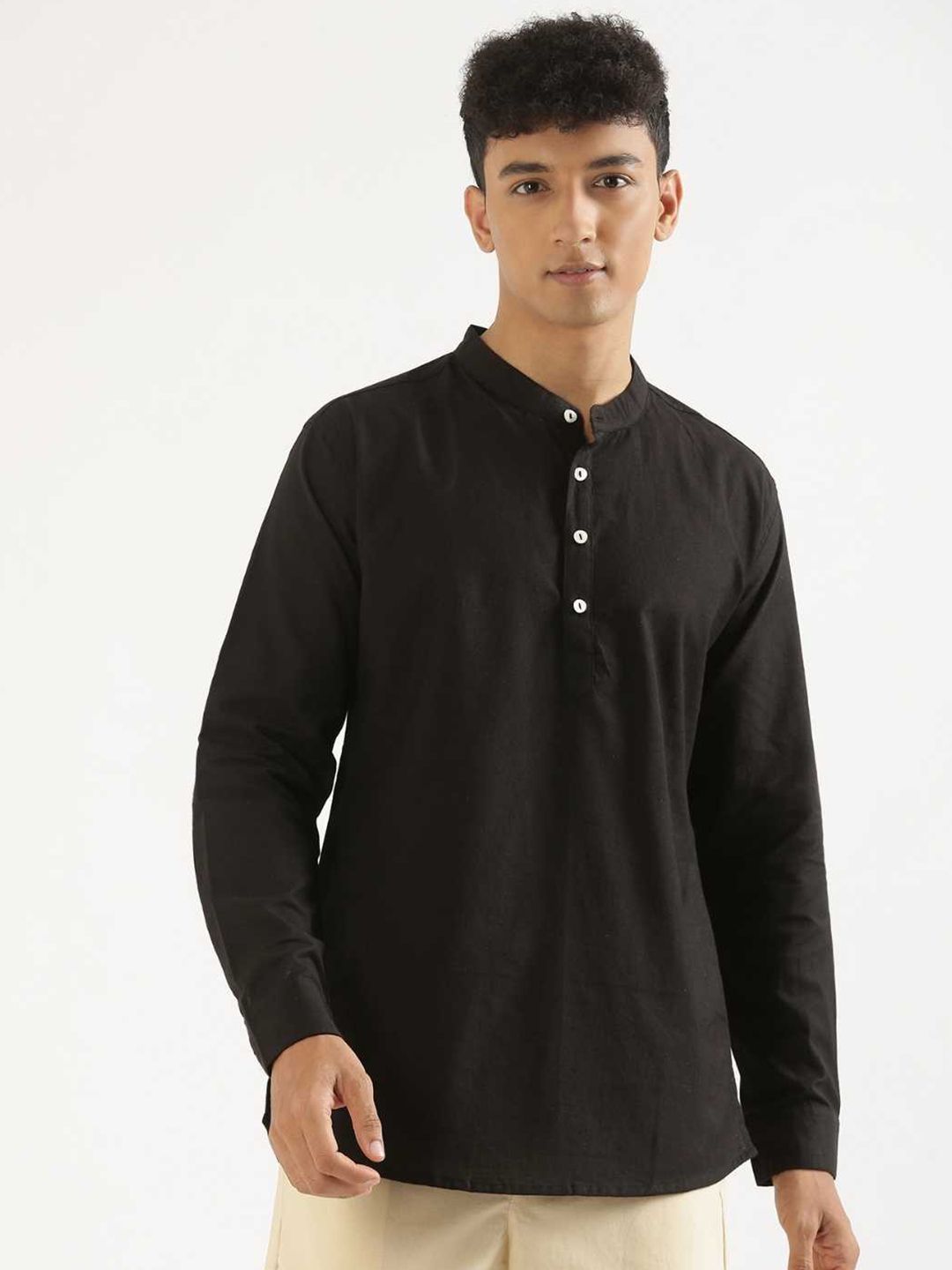 SAADAA Mandarin Collar Straight Linen Kurta