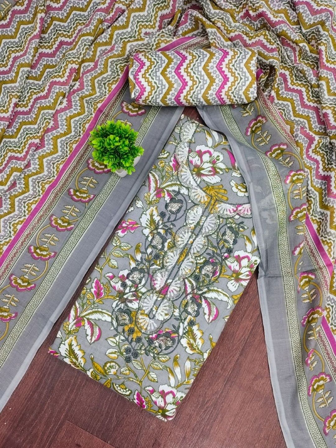 KALINI Printed Pure Cotton Unstitched Dress Material