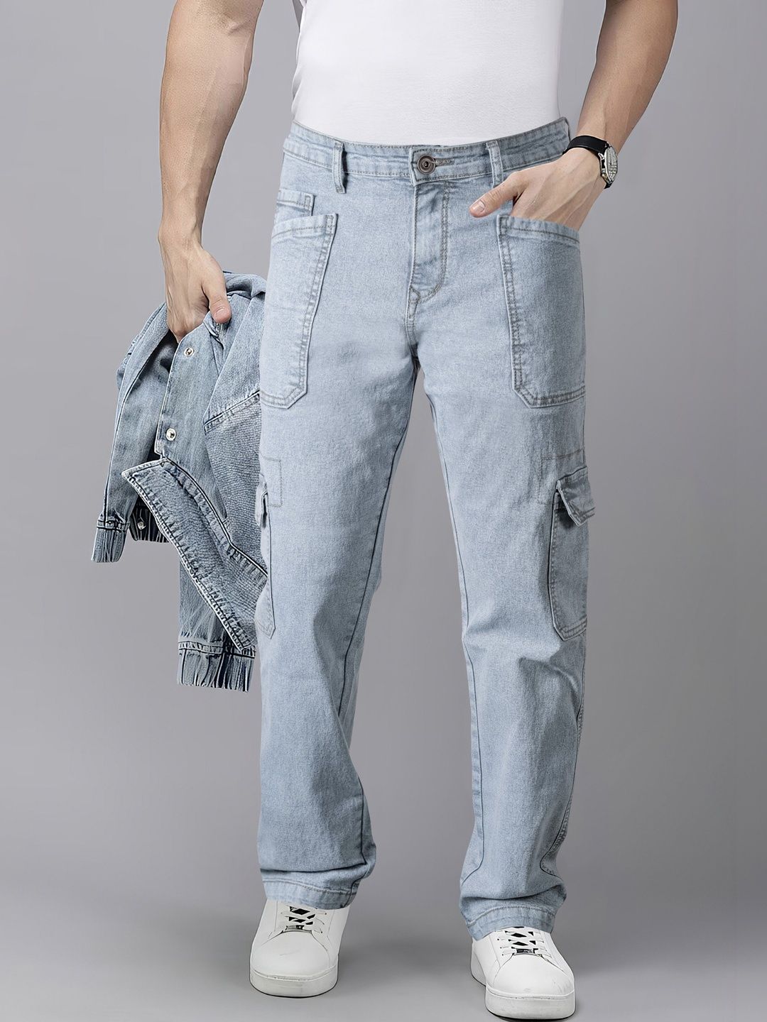 RIG BONE Men Loose Relaxed Fit Mid-Rise Light Fade Stretchable Jeans
