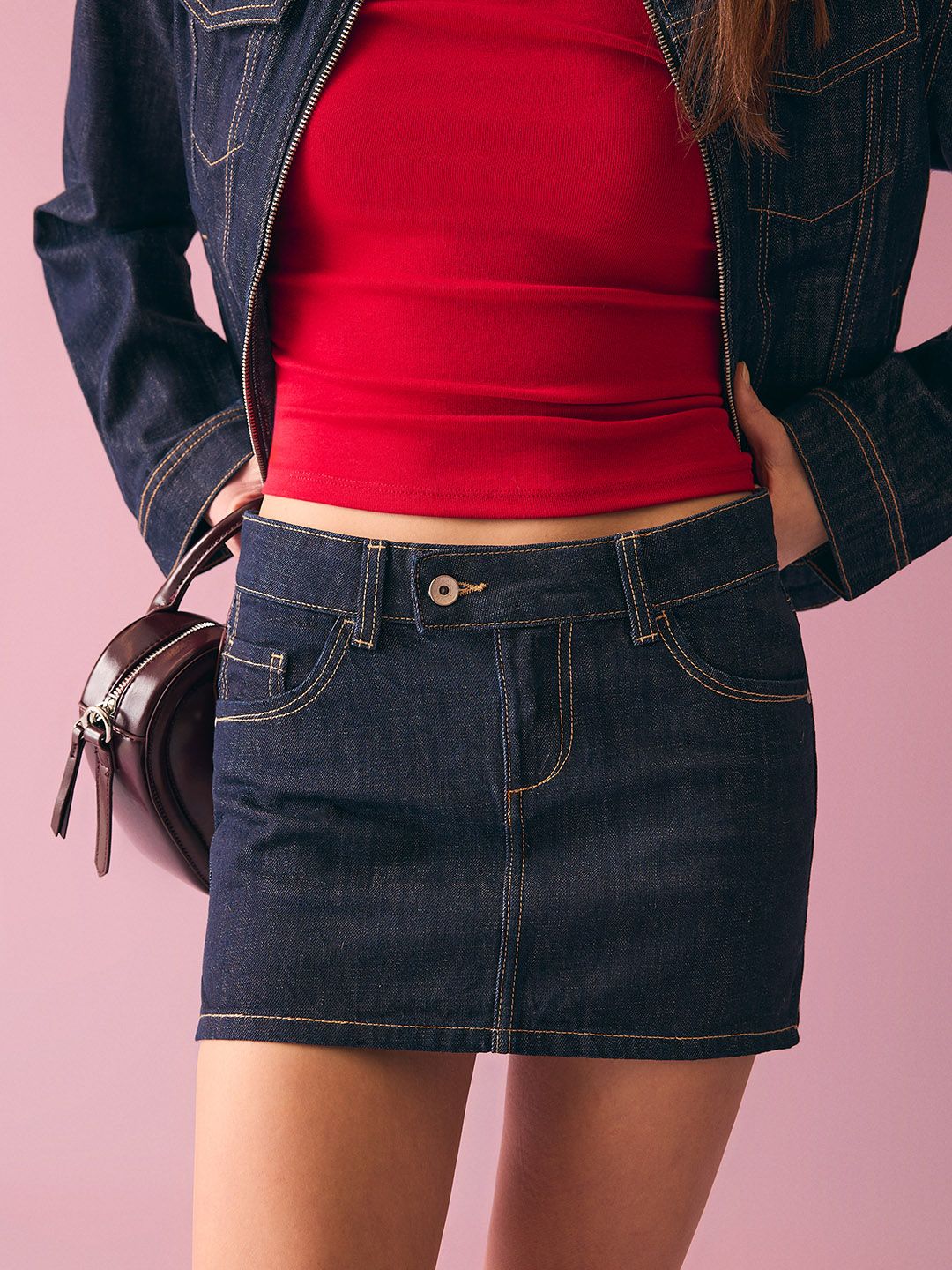 Embroidered mini denim skirt