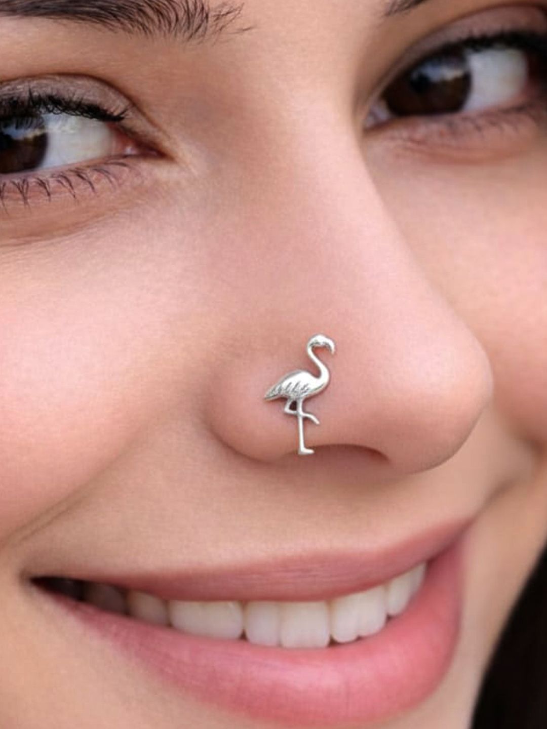 Sangria 925 Sterling Silver Minimal Wire Flamingo Stud Piercing NosePin