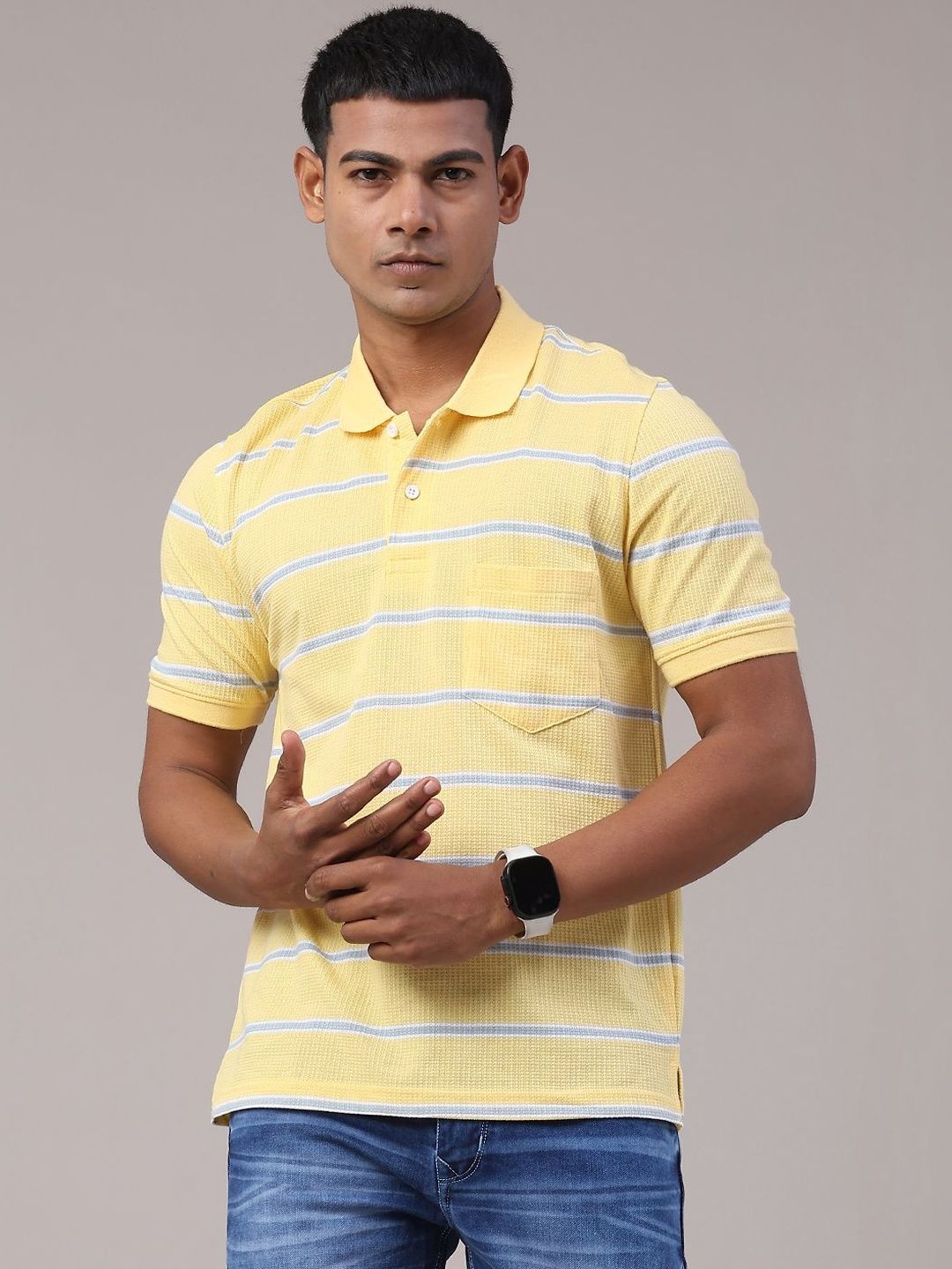 V-Mart Men Striped Polo Collar T-shirt