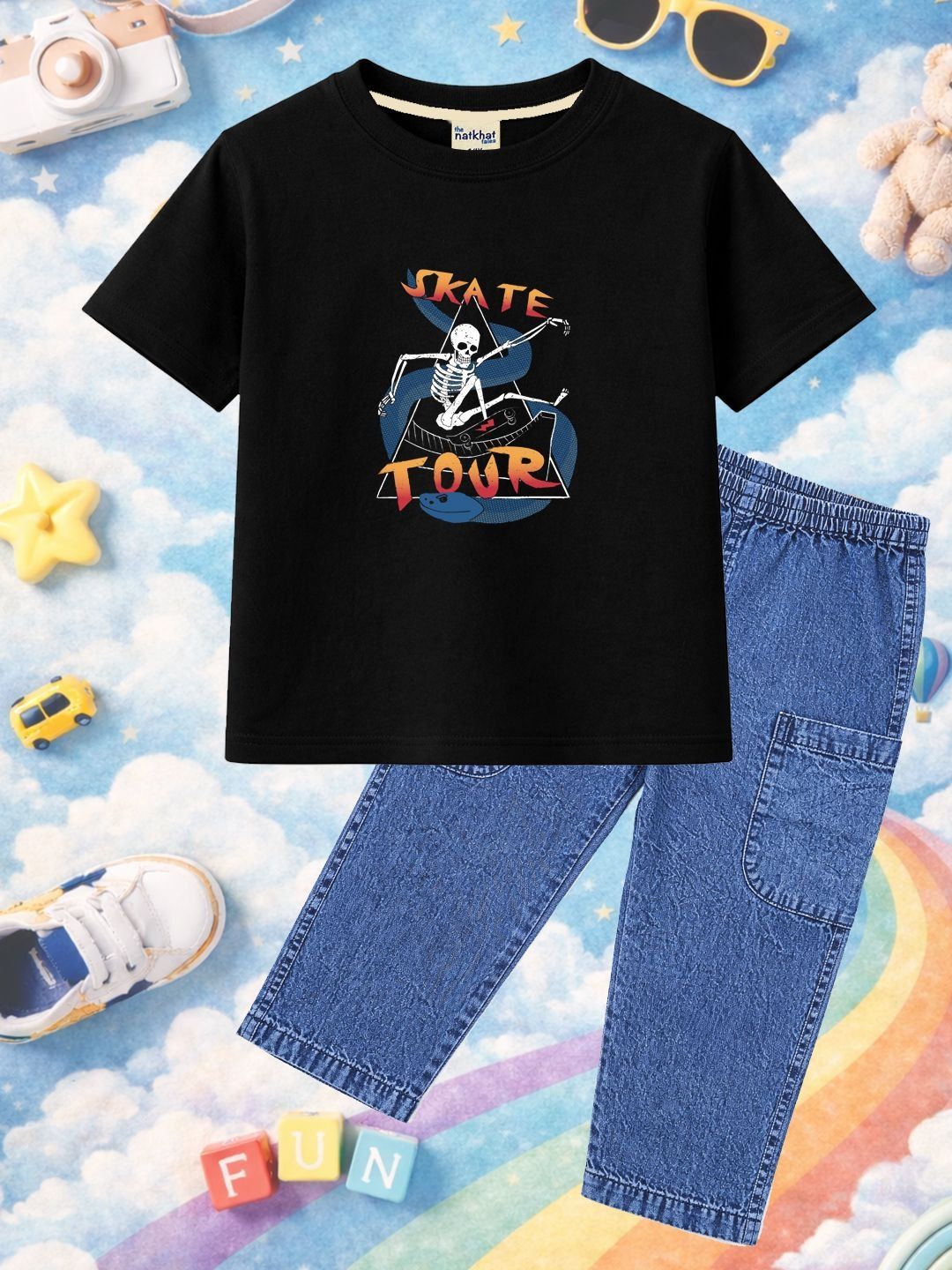 The Natkhat Tales Unisex Kids Printed T-shirt with Trousers