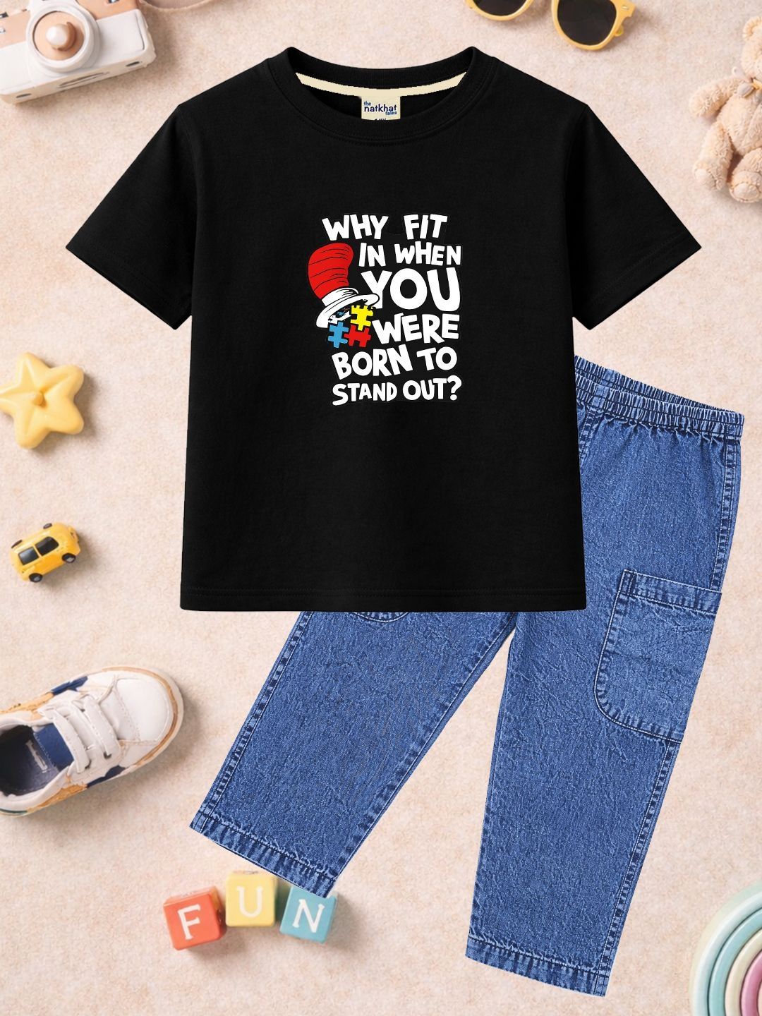 The Natkhat Tales Unisex Kids Printed T-shirt with Trousers