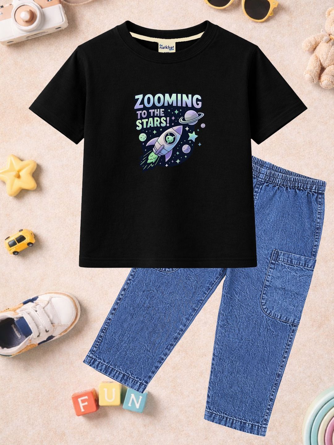 The Natkhat Tales Unisex Kids Printed T-shirt with Trousers