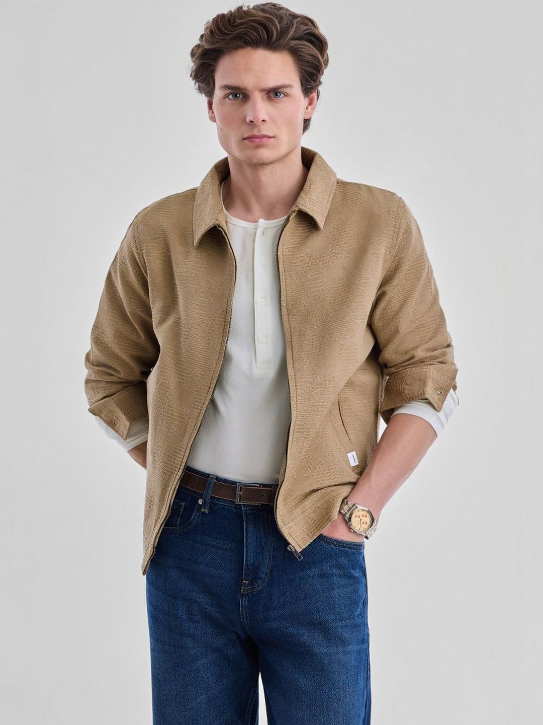 Snitch Beige Textured Jacket