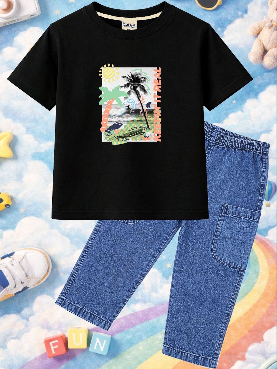 The Natkhat Tales Unisex Kids Printed T-shirt with Trousers