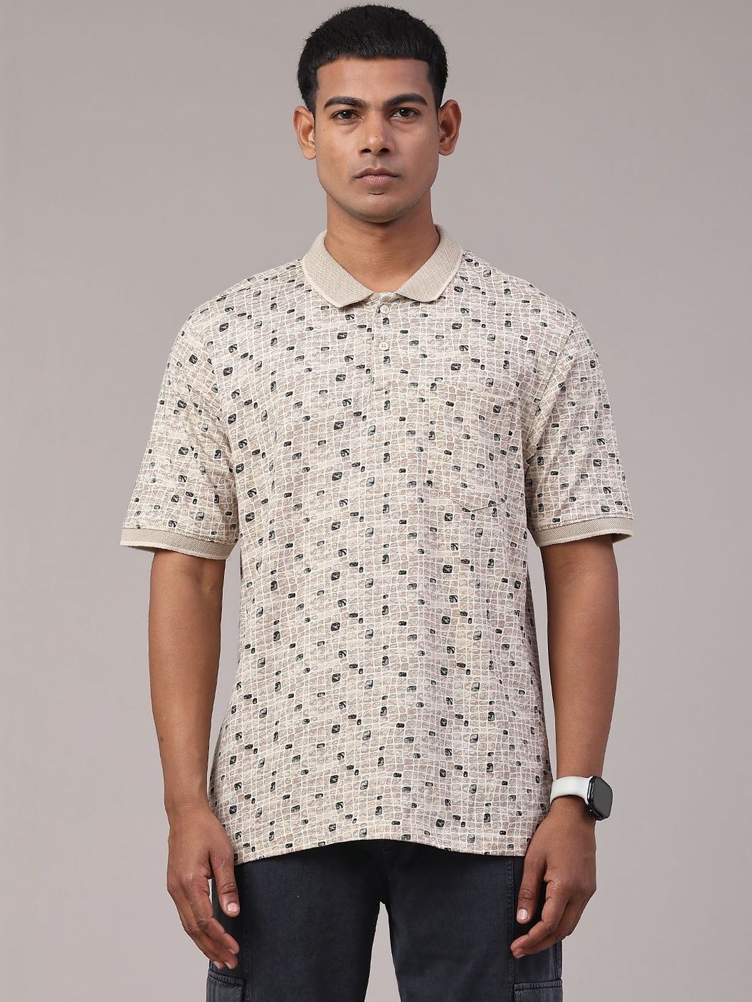 V-Mart Men Printed Polo Collar Pockets T-shirt