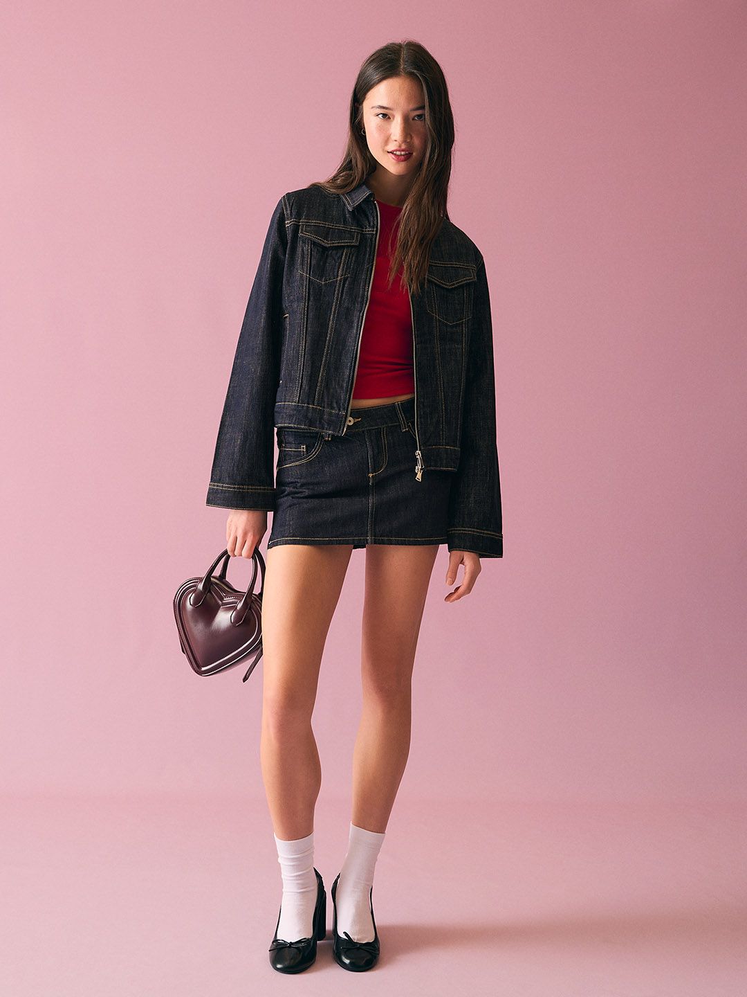 Embroidered mini denim skirt