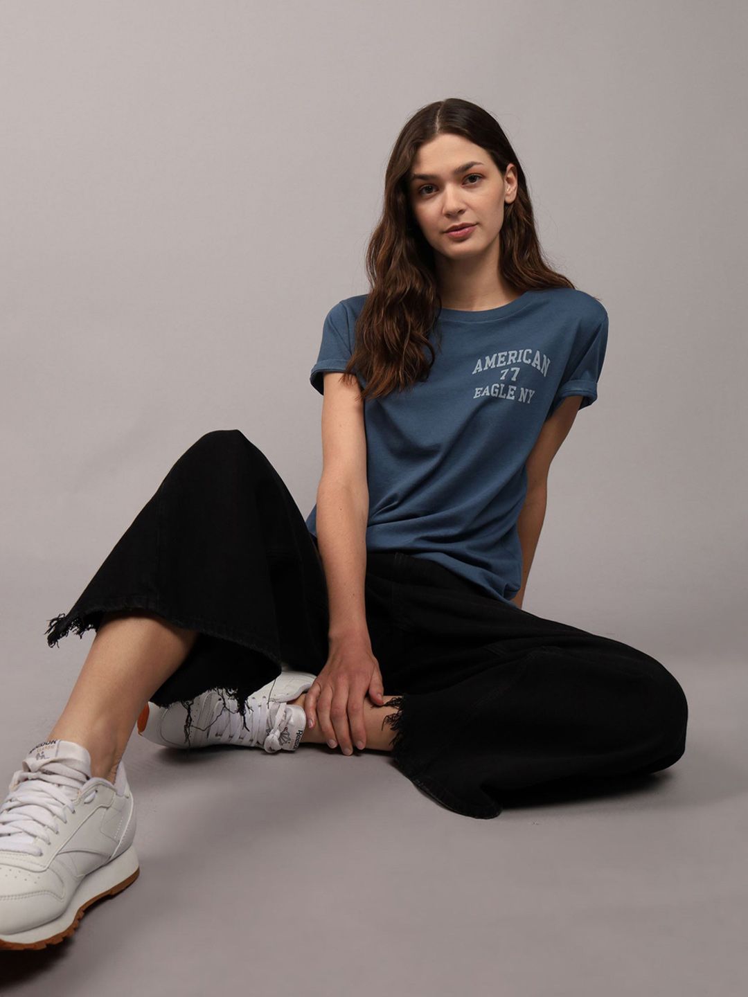 AMERICAN EAGLE OUTFITTERS Typography Printed Short Sleeves Cotton T-shirt