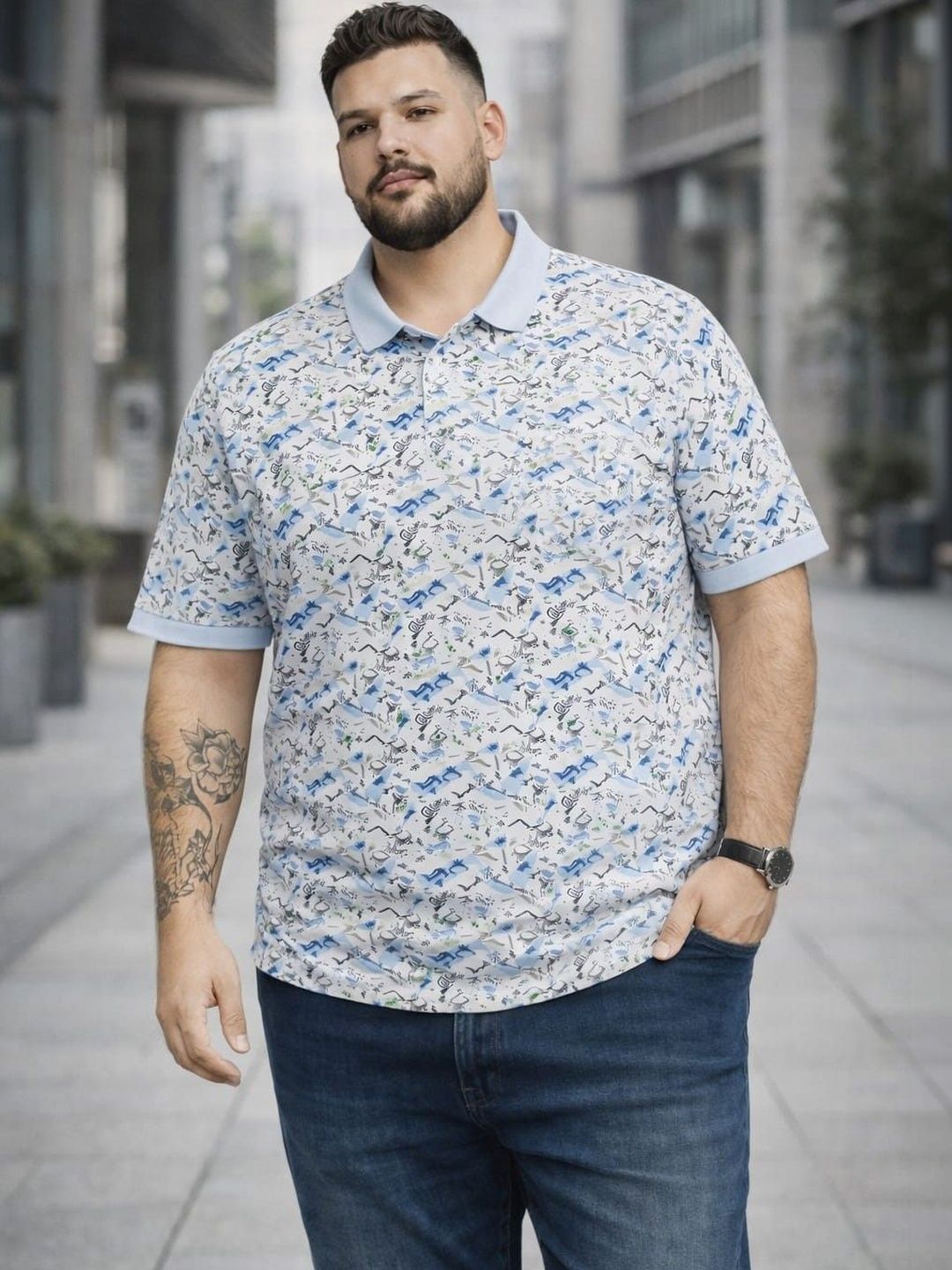 AUSTIVO Men Printed Polo Collar T-shirt