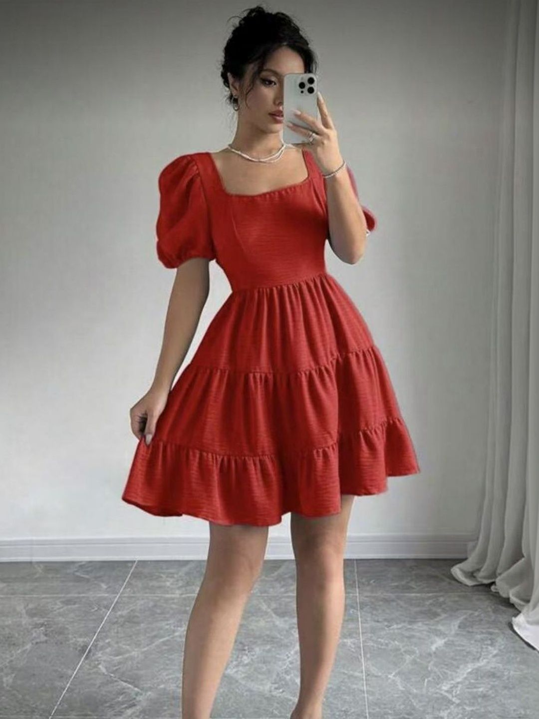 asymmetric neck midi dress Red Halter A Line Dress XS