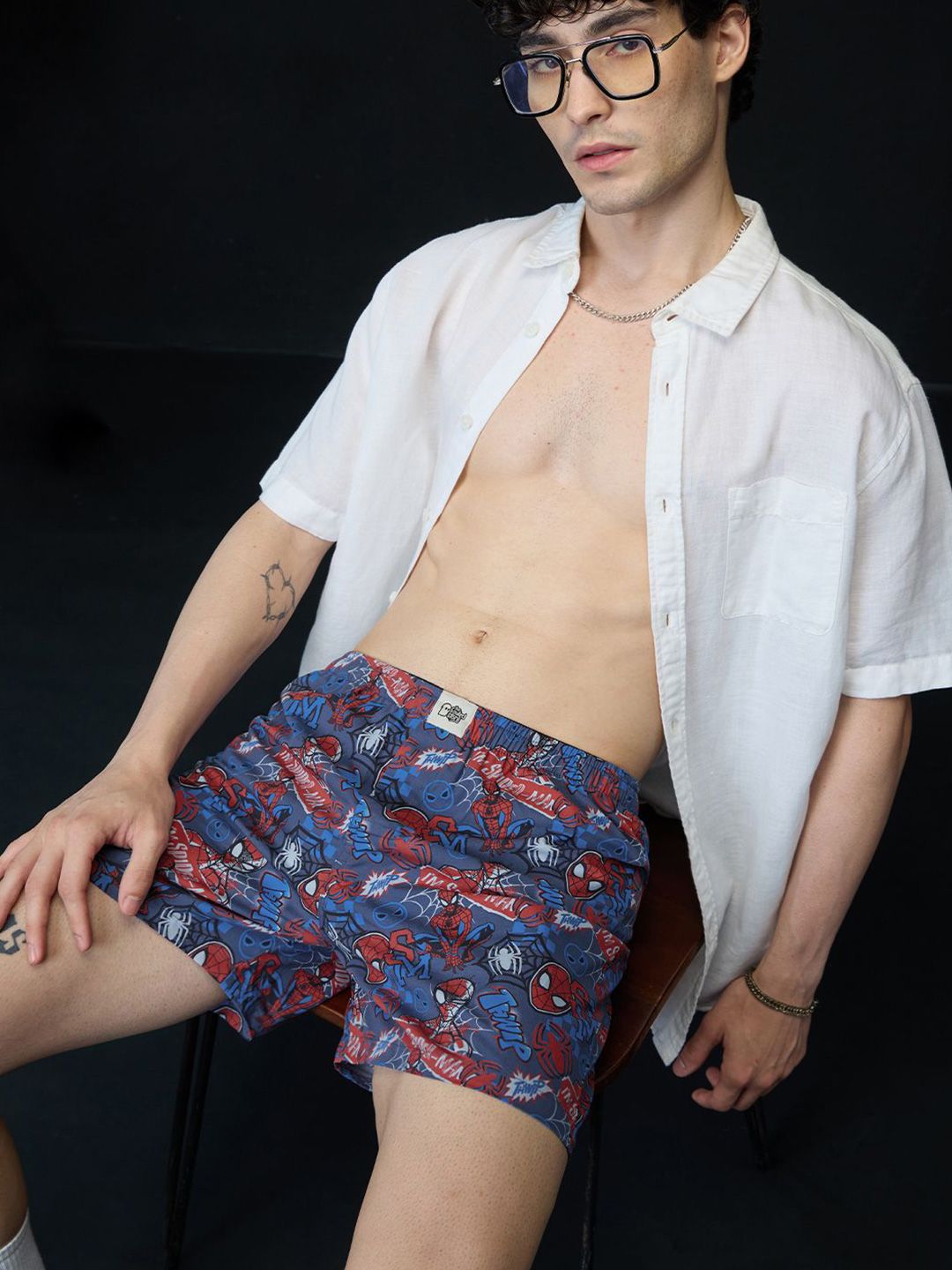 The Souled Store Men Regular Fit Spider Man Printed Navy Blue Boxer Shorts