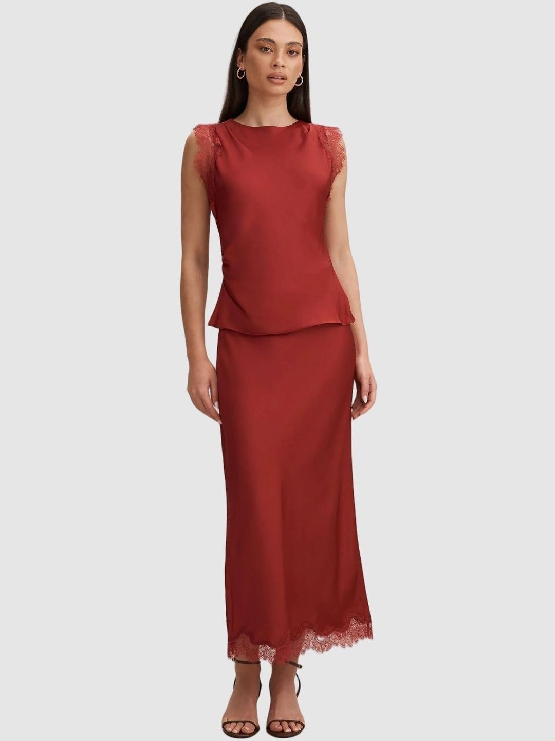 Lace Frills Bows and Ruffles Maxi Straight Skirt