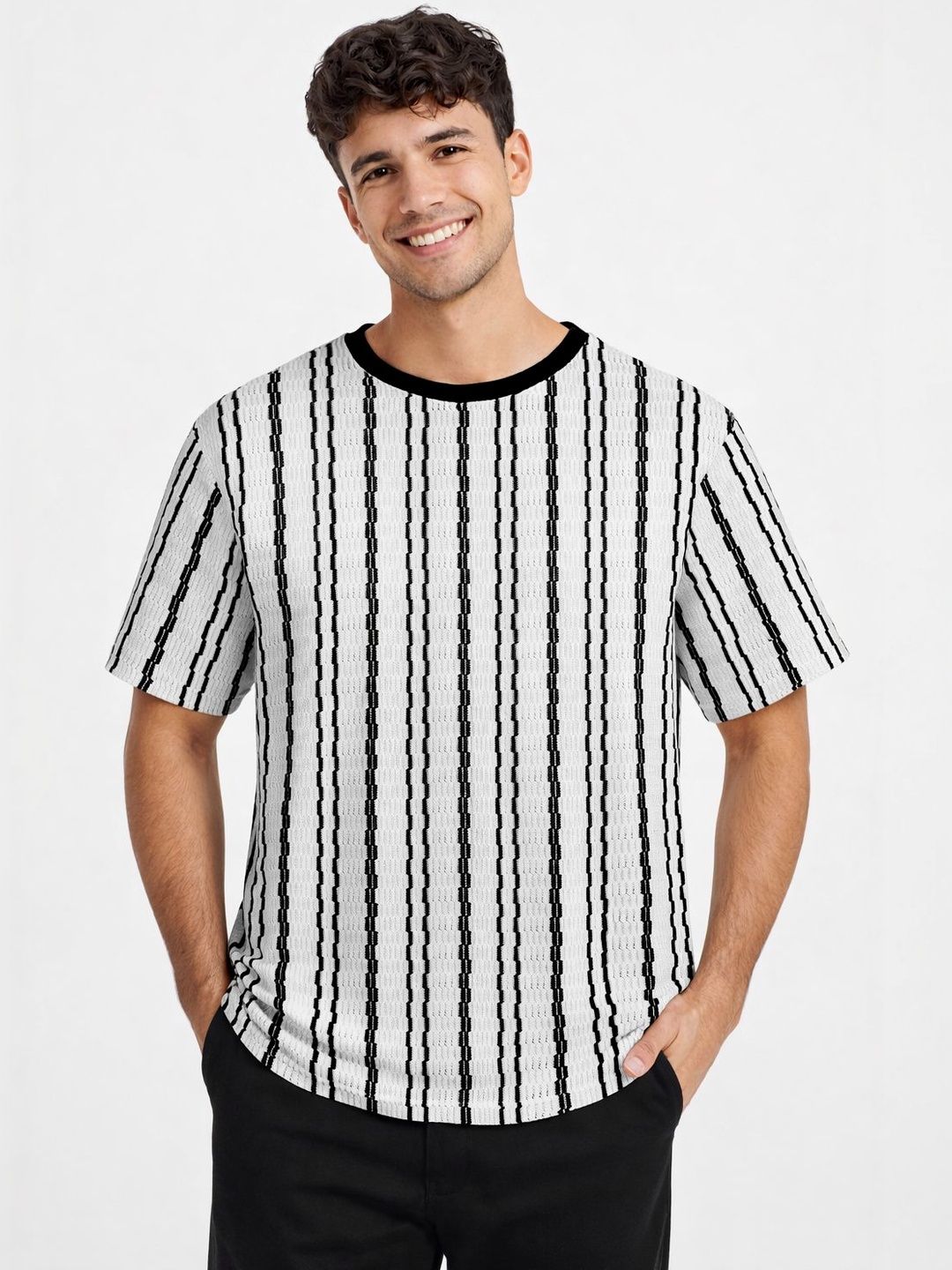 HERE&NOW Men Striped T-shirt