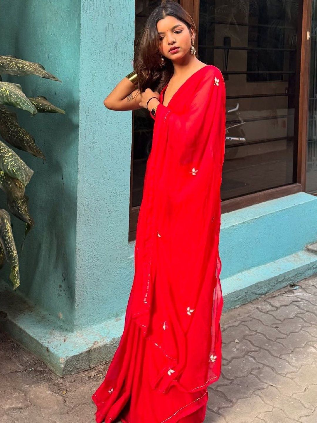 all about you Embellished Beads and Stones Pure Chiffon Designer Saree