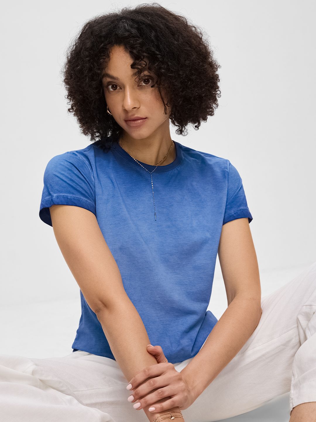 The Souled Store Electric Blue Women Solid Regular Fit T-Shirts