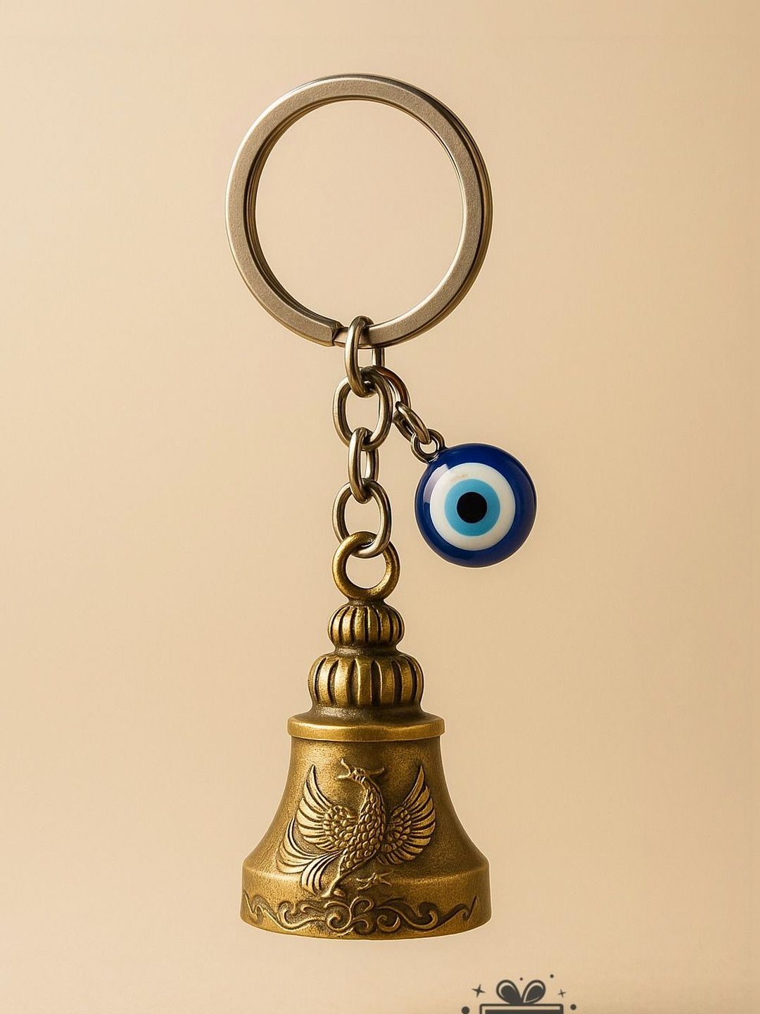 GT Gala Time Falcon Design Bell Textured Charm Evil Eye Key chain