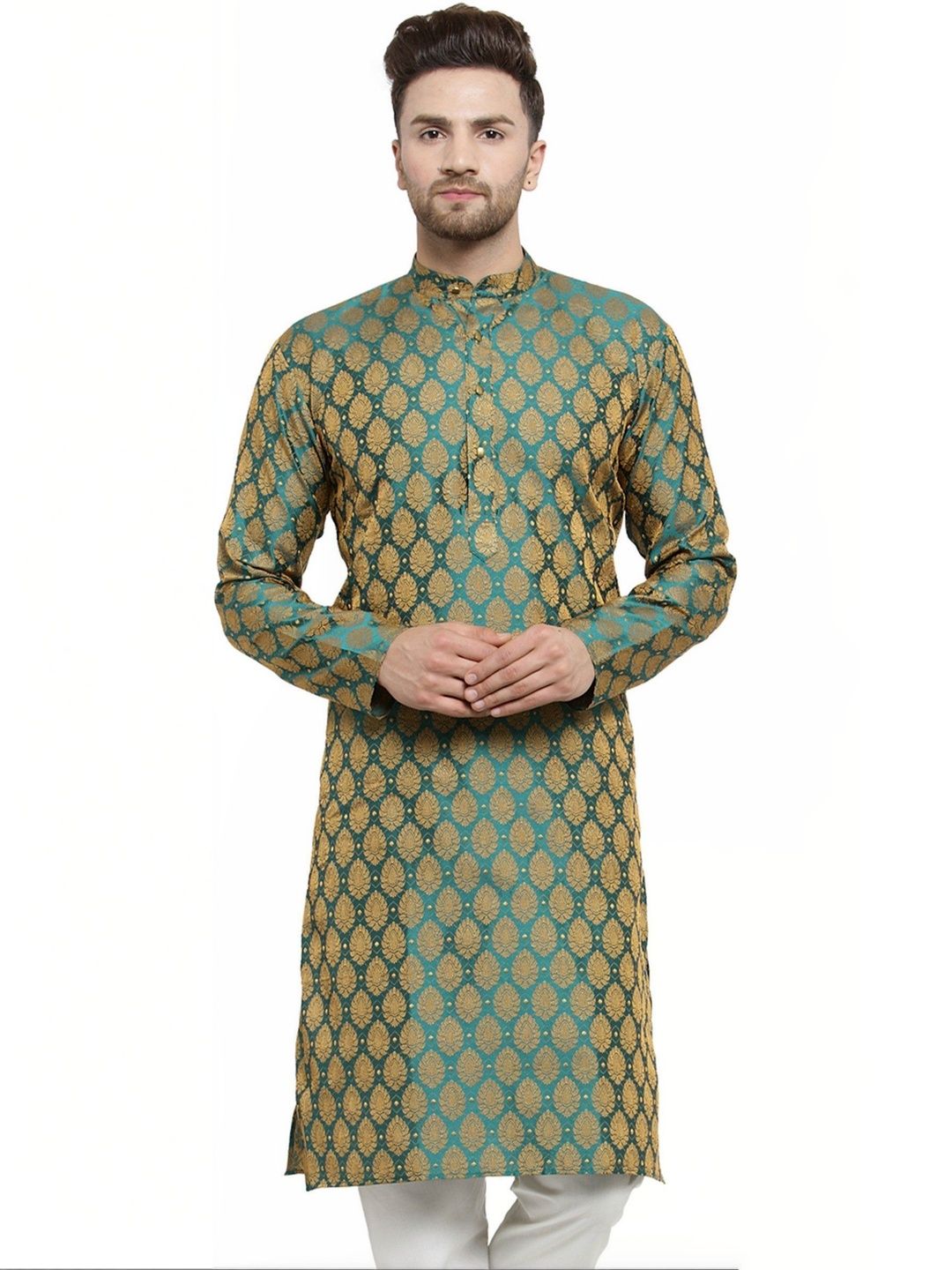 TARUNCOLLECTION Men Woven Design Regular Sleeves Kurta