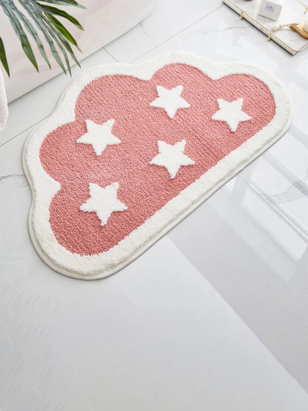 Homio Peach & White Printed 2000 GSM Anti-Slip Bath Rug