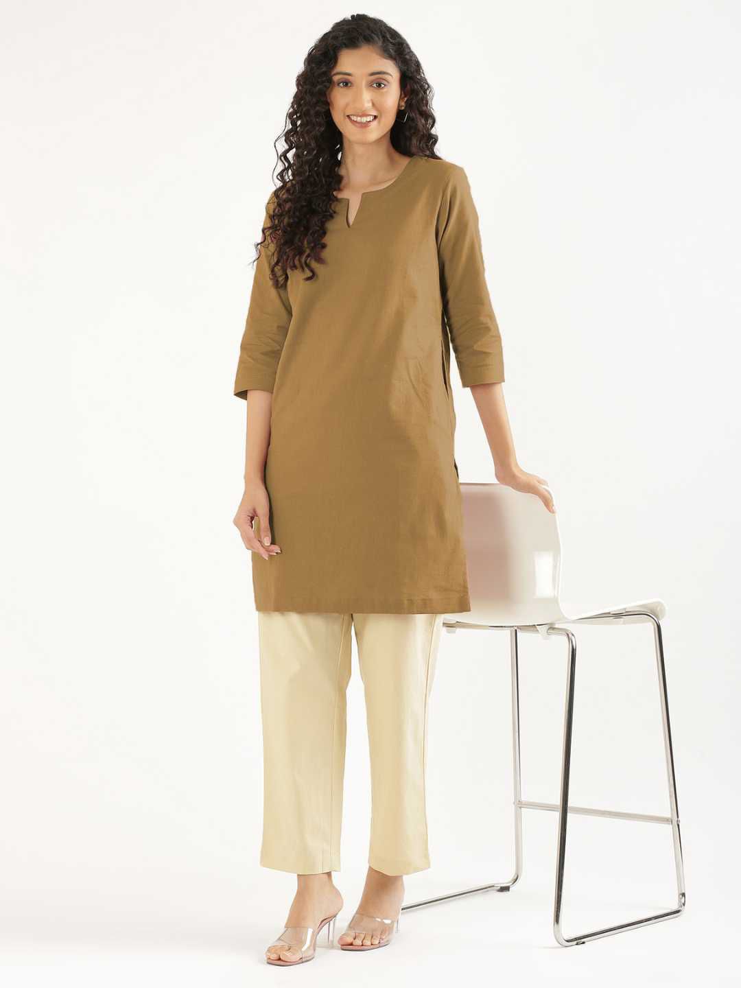 SAADAA Airy Linen Mid Thigh Length Kurta