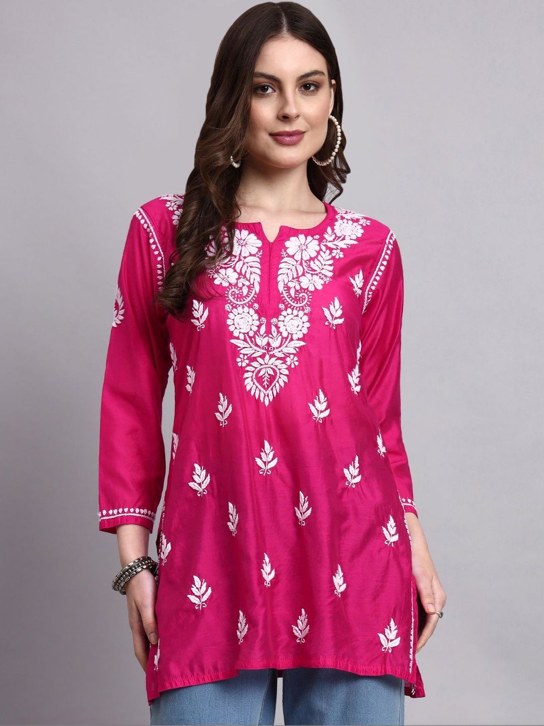 The Chikan Label Floral Embroidered Chikankari Chikankari Kurti