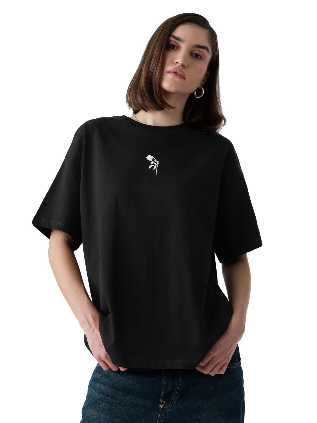The Souled Store Women Oversized Fit Printed Black T-Shirts