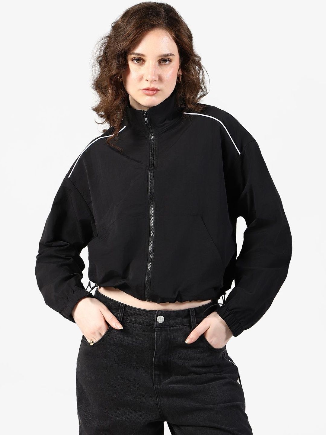 SHOWOFFFF Women Colourblocked Lightweight Crop Sporty Jacket