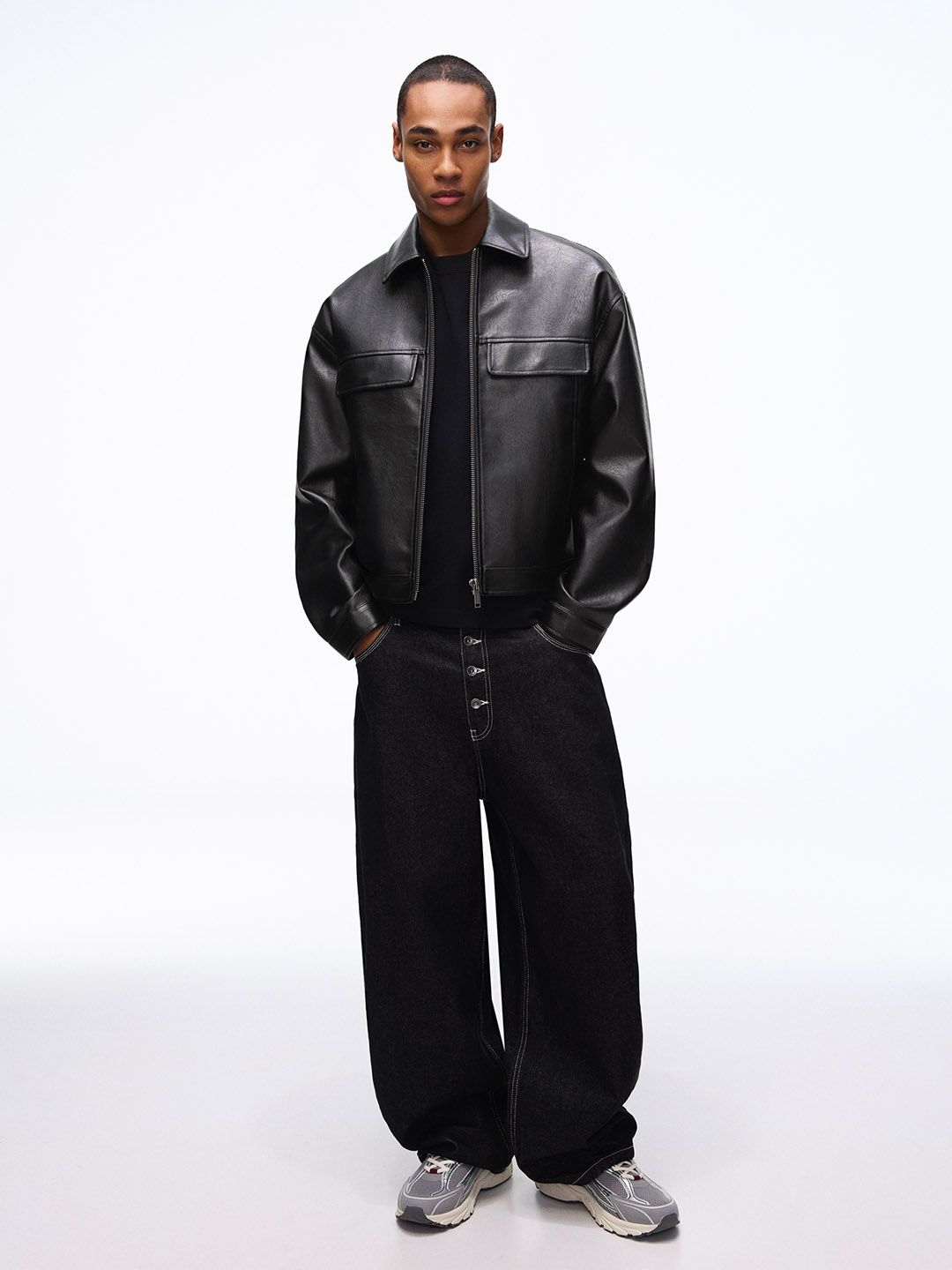 Buy StyleCast x Revolte Men Lightweight Oversized Leather Jacket