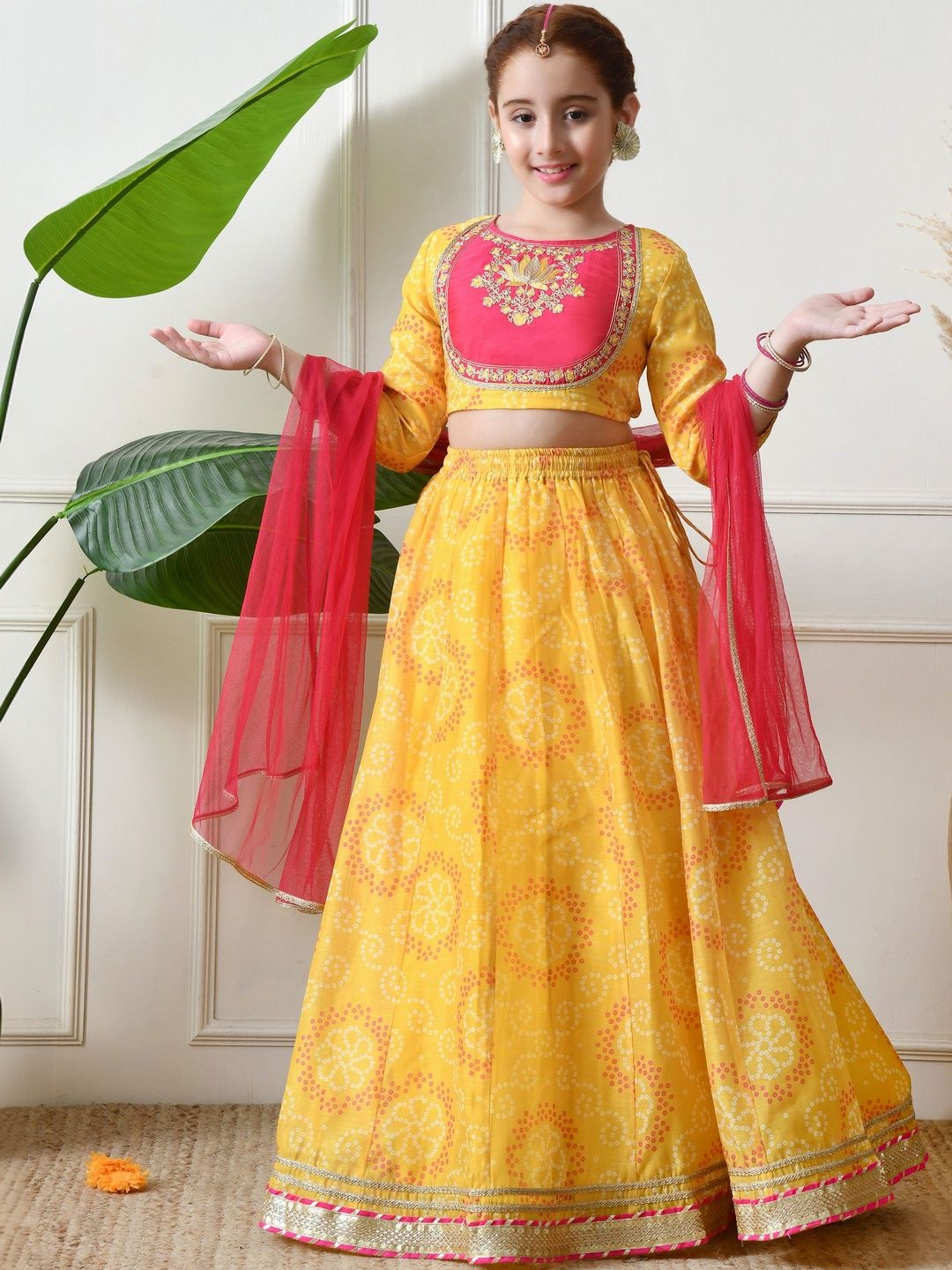 House of Pataudi Girls Embroidered Flared Lehenga Choli with Dupatta