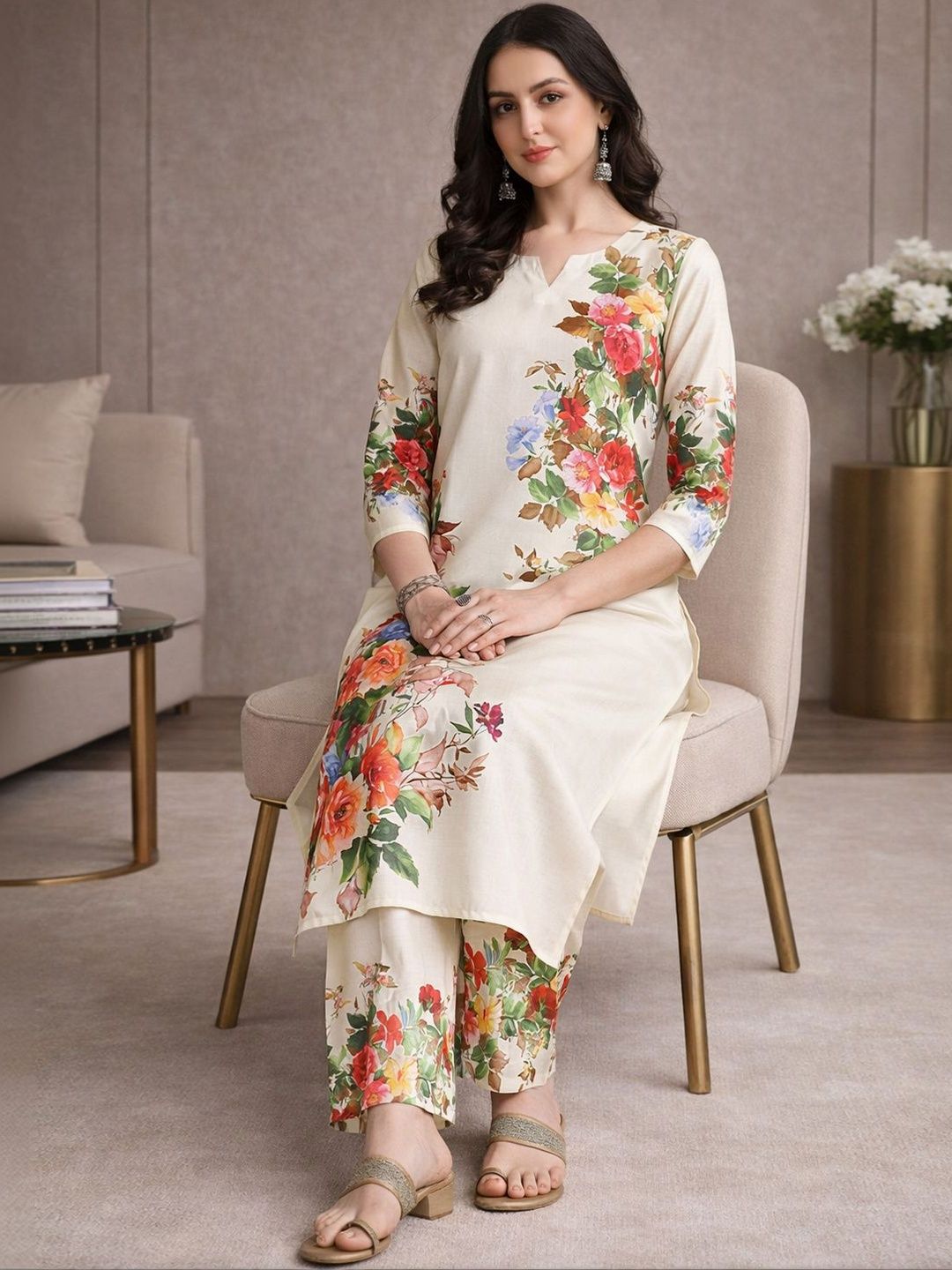Anouk Rustic Floral Printed Tunic with Trousers