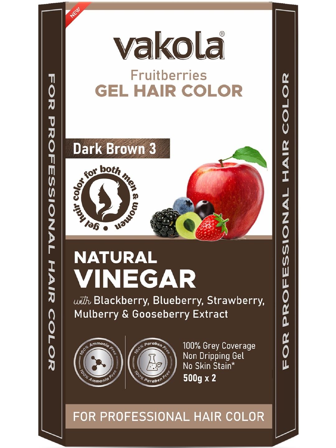 VAKOLA Gel Hair Color- Dark Brown 3- 1000 ml deal from myntra