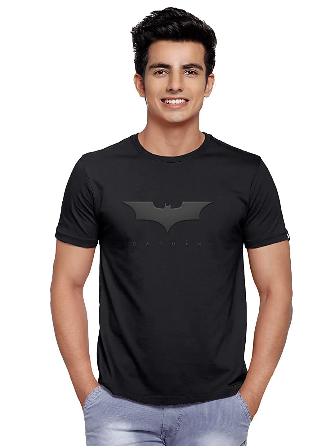The Souled Store Men Regular Fit Batman Printed Black T-Shirts