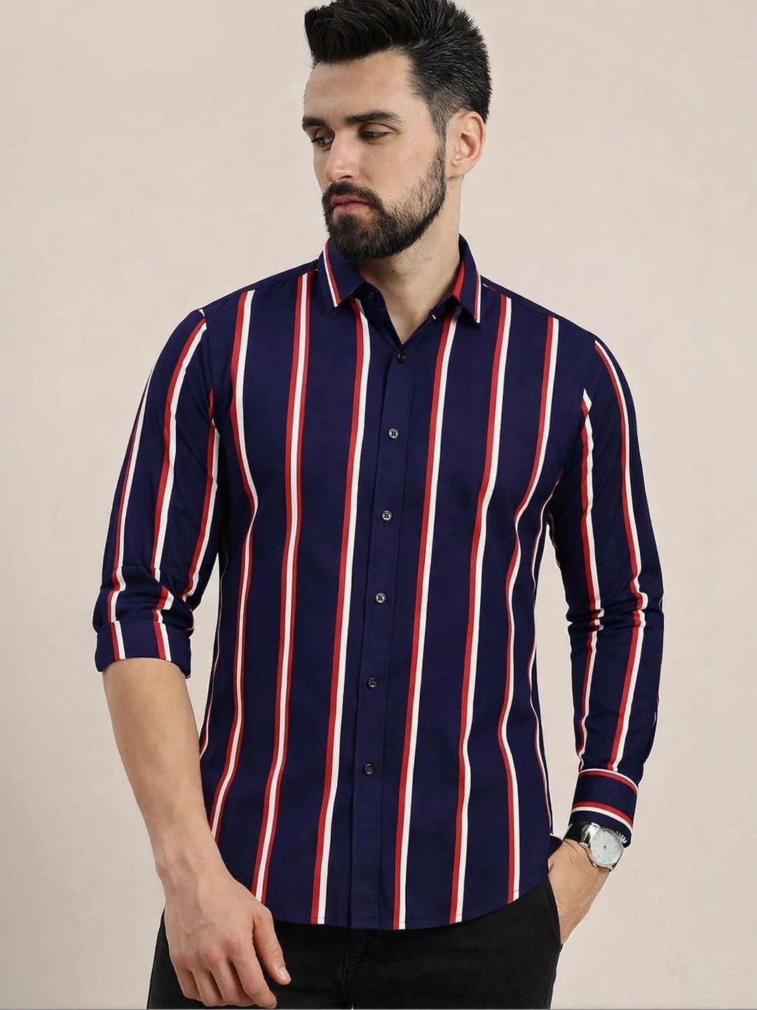 COMBRAIDED Men Striped Casual Shirt