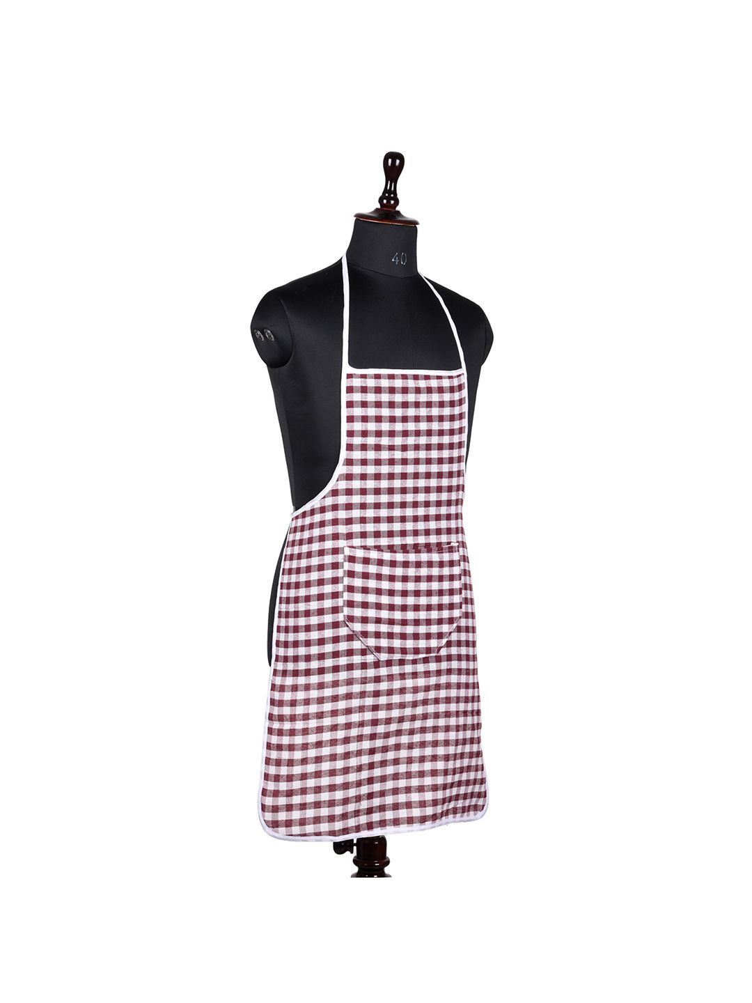 Buy Aura Maroon & White Checked Cotton Apron With Front Pocket