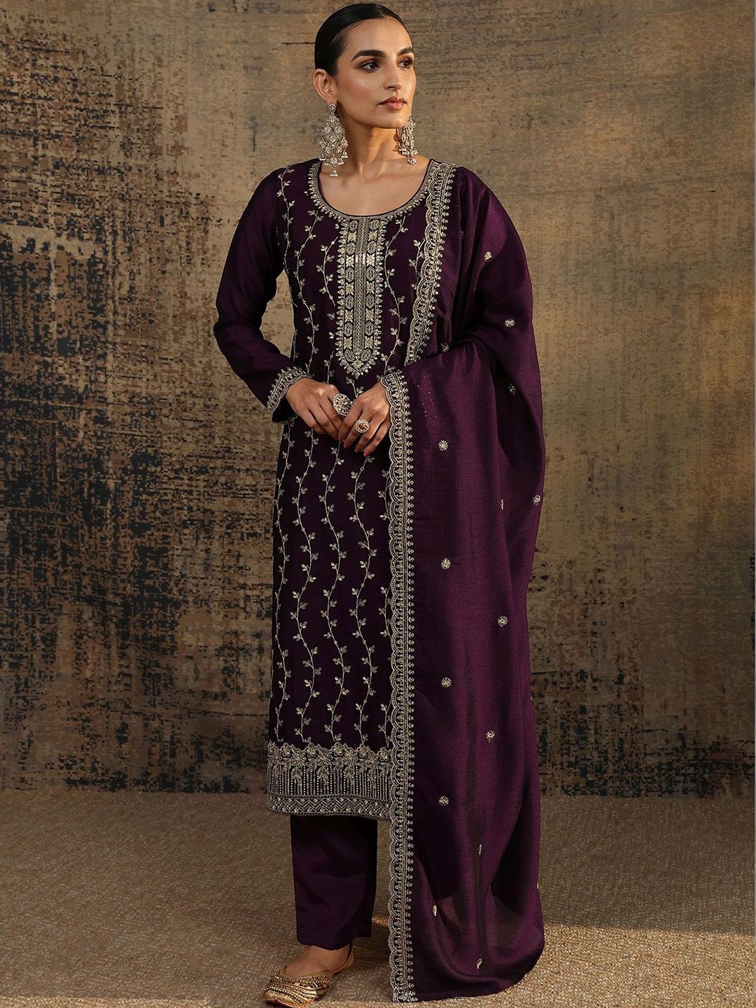 Libas Women Ethnic Motifs Embroidered Regular Thread Work Kurta with Trousers & With Dupatta