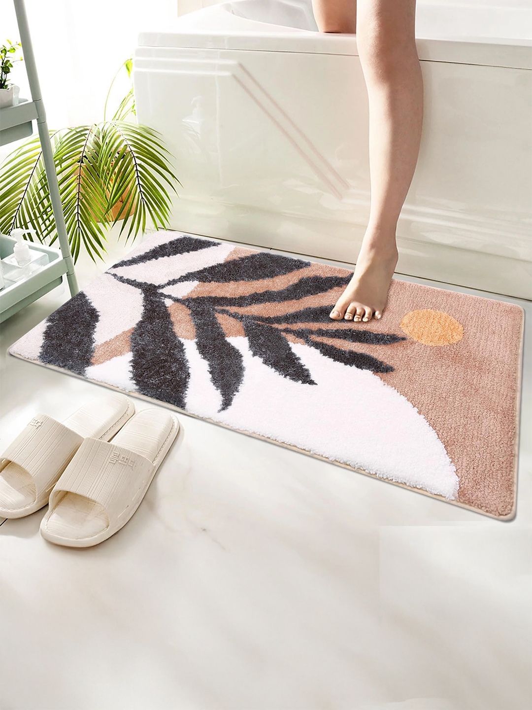 Homio Brown Self Design Antiskid Doormat