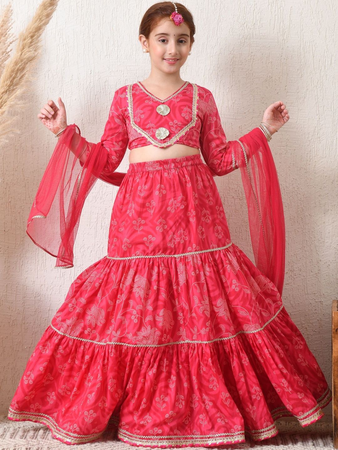 House of Pataudi Girls Printed Flared Lehenga Choli with Dupatta