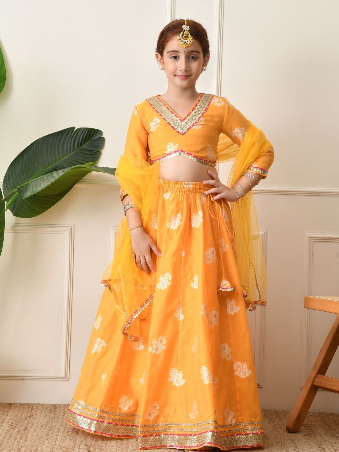 House of Pataudi Girls Embroidered Flared Lehenga Choli with Dupatta