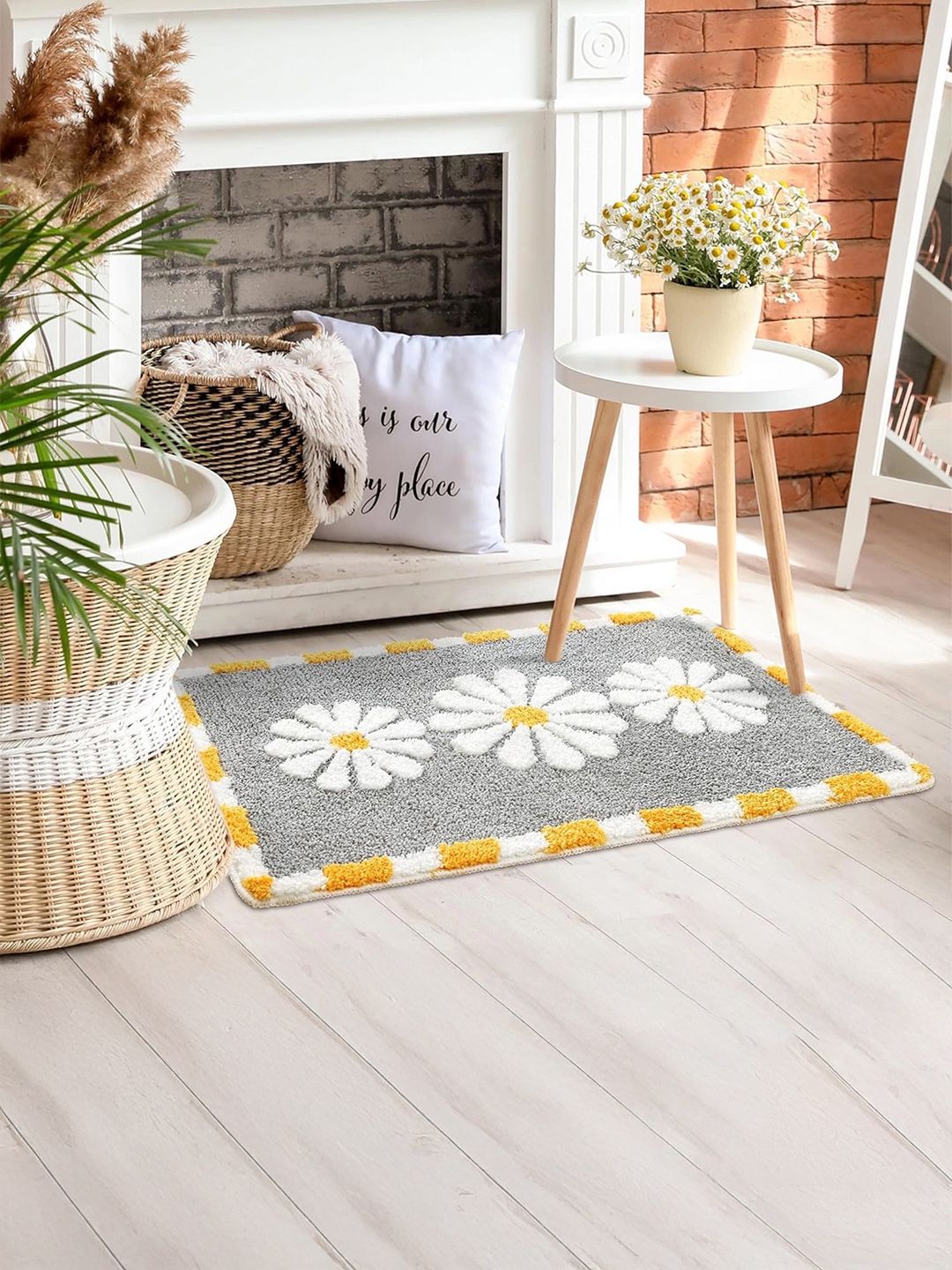 Homio Grey & White Printed 2000 GSM Anti-Slip Bath Rug